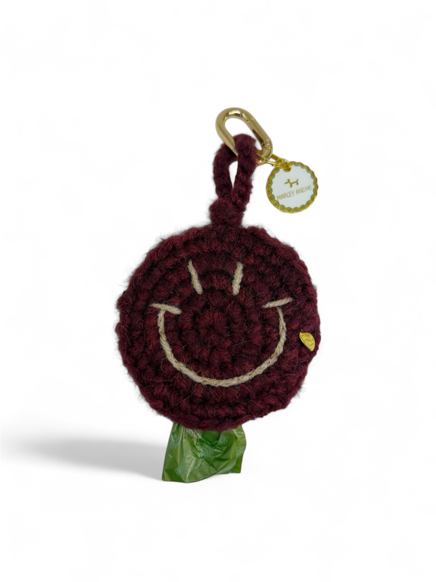 Smiley poop bag dark red
