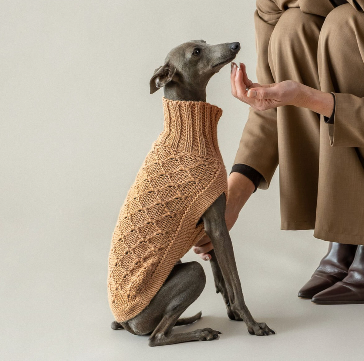 Camel Lattice Alpaca dog sweater