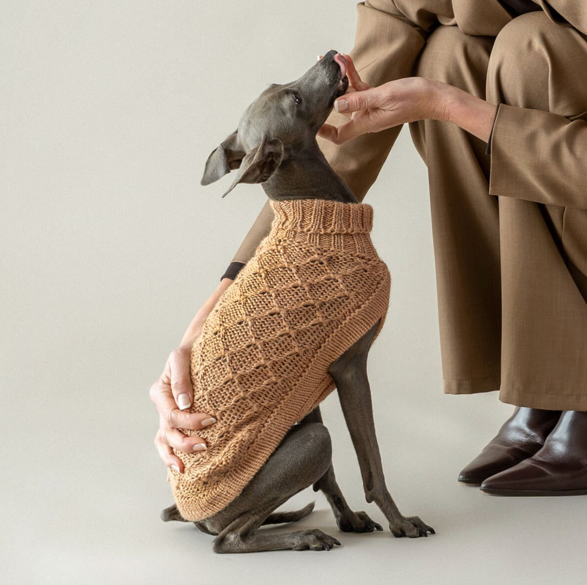 Camel Lattice Alpaca dog sweater