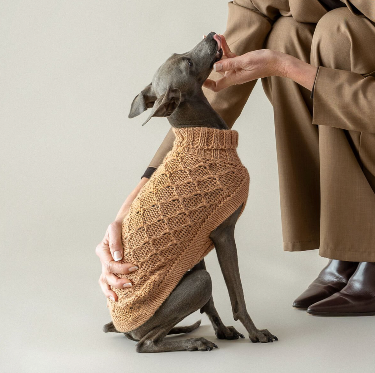 Camel Lattice Alpaca dog sweater